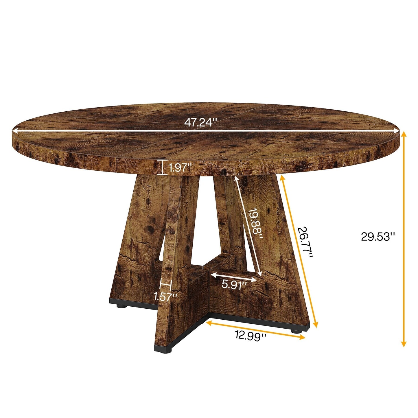 Table de salle à manger ronde de 47 pouces pour 4 personnes, table de cuisine de style farmhouse, petite table de repas en bois pour salle à manger et salon.