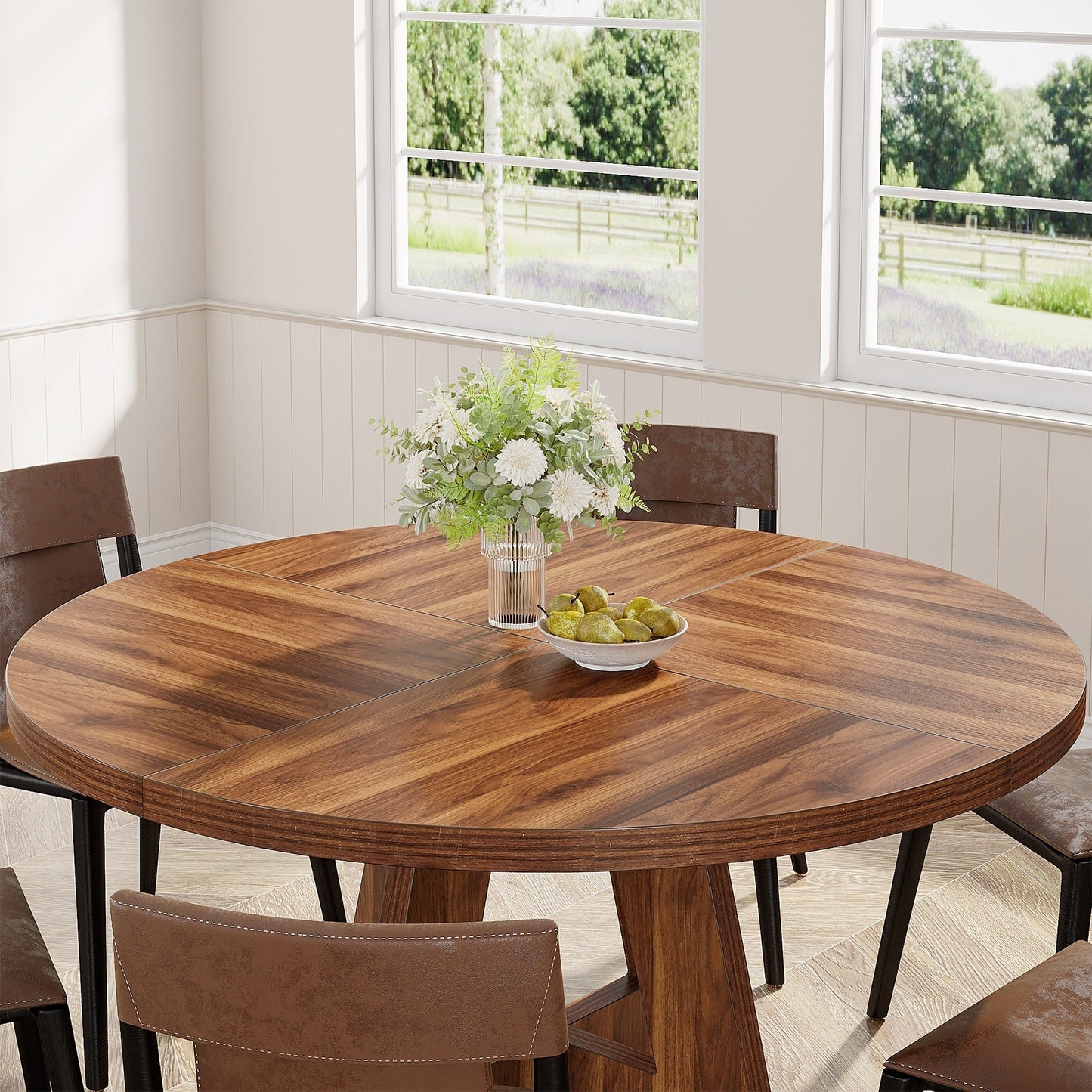 Table de salle à manger ronde de 47 pouces pour 4 personnes, table de cuisine de style farmhouse, petite table de repas en bois pour salle à manger et salon.