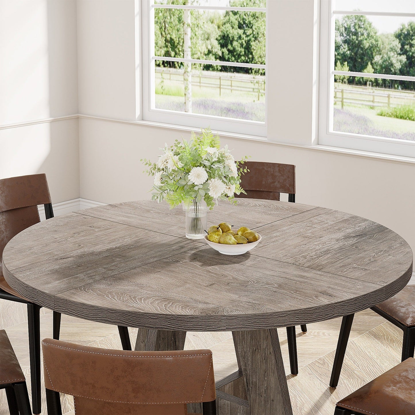 Table de salle à manger ronde de 47 pouces pour 4 personnes, table de cuisine de style farmhouse, petite table de repas en bois pour salle à manger et salon.