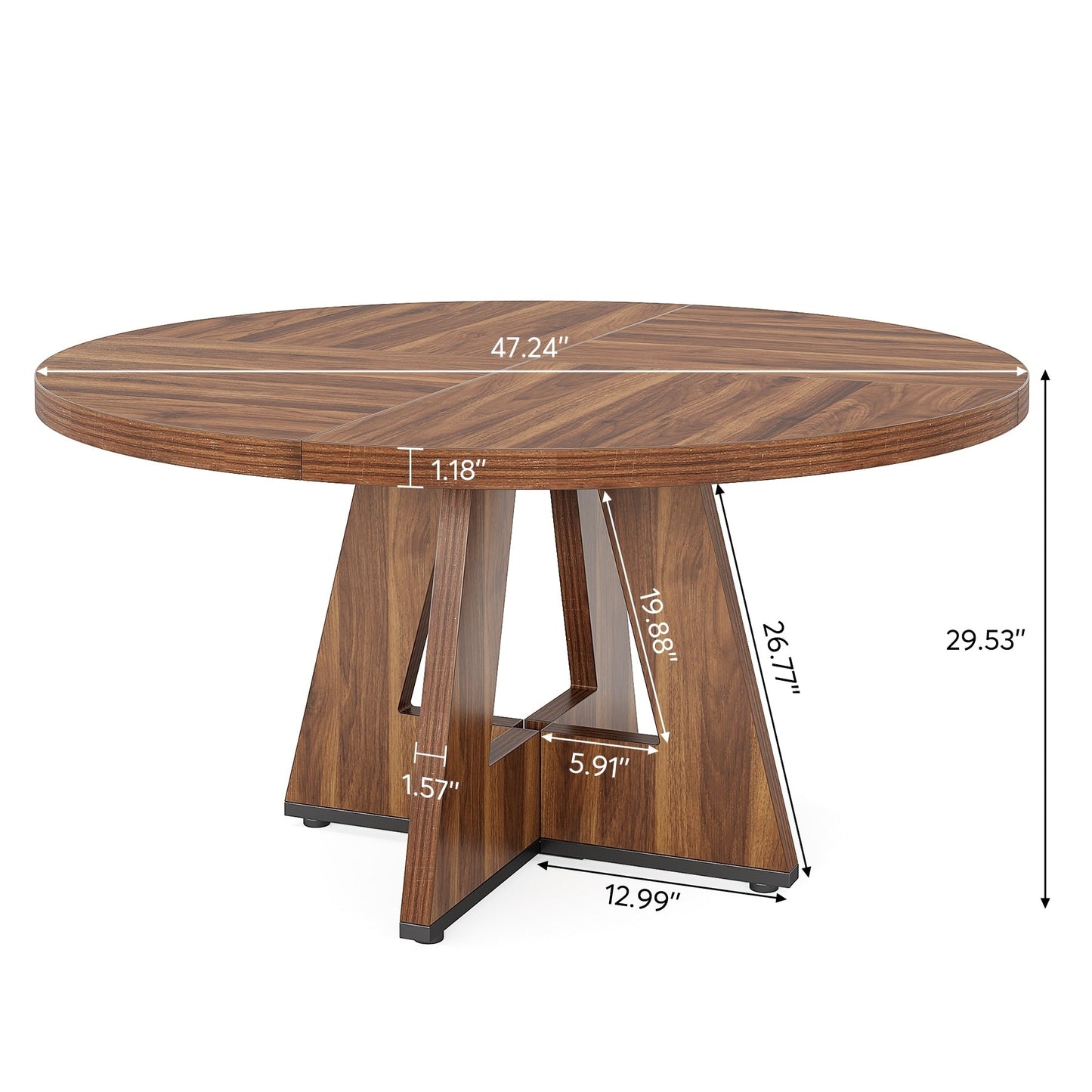 Table de salle à manger ronde de 47 pouces pour 4 personnes, table de cuisine de style farmhouse, petite table de repas en bois pour salle à manger et salon.