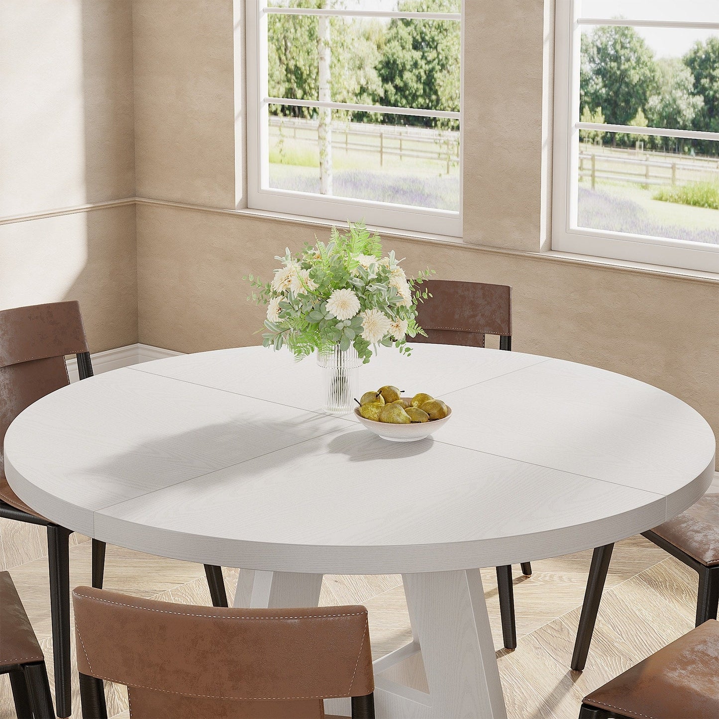 Table de salle à manger ronde de 47 pouces pour 4 personnes, table de cuisine de style farmhouse, petite table de repas en bois pour salle à manger et salon.