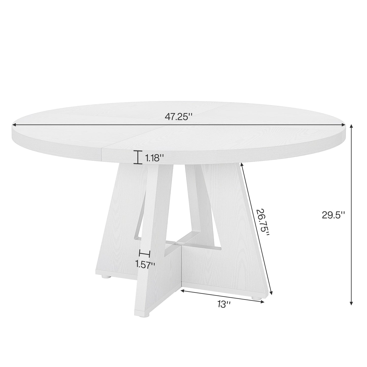 Table de salle à manger ronde de 47 pouces pour 4 personnes, table de cuisine de style farmhouse, petite table de repas en bois pour salle à manger et salon.