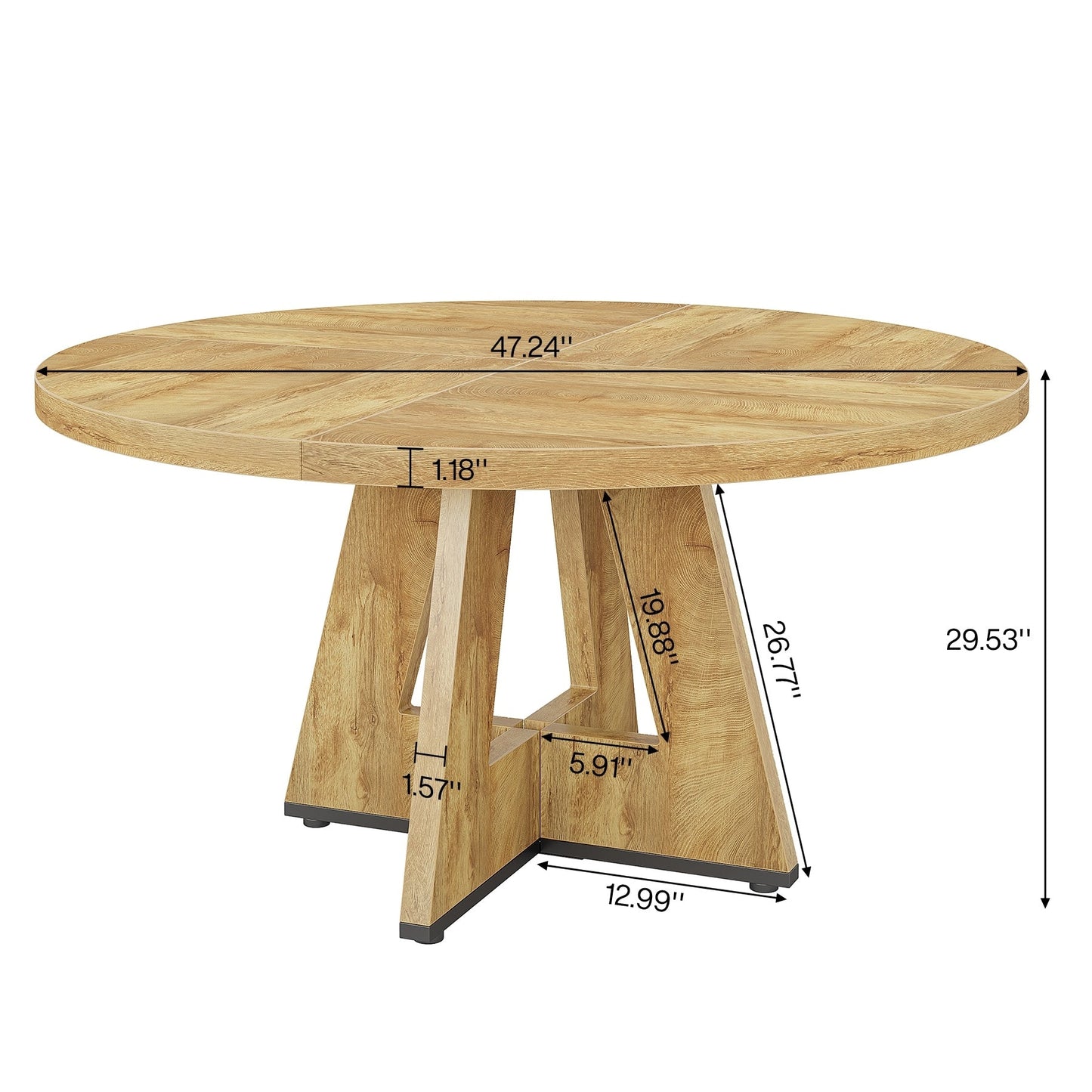 Table de salle à manger ronde de 47 pouces pour 4 personnes, table de cuisine de style farmhouse, petite table de repas en bois pour salle à manger et salon.