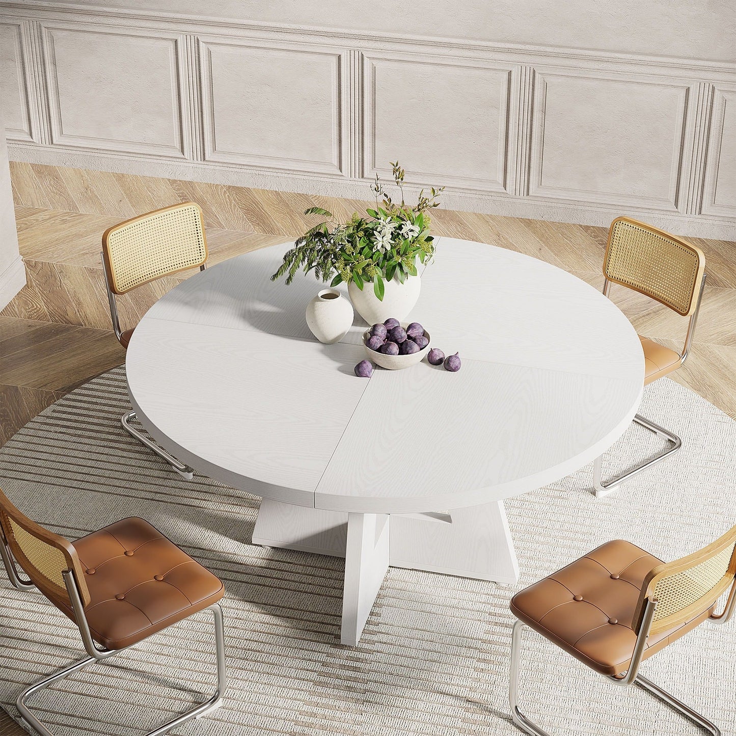 Table de salle à manger ronde de 47 pouces pour 4 personnes, table de cuisine de style farmhouse, petite table de repas en bois pour salle à manger et salon.