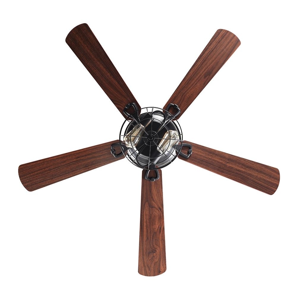 Ventilateur de plafond à 5 pales en bois de 122 cm (48 pouces) à montage encastré, style rustique, noir, avec télécommande et kit d'éclairage.