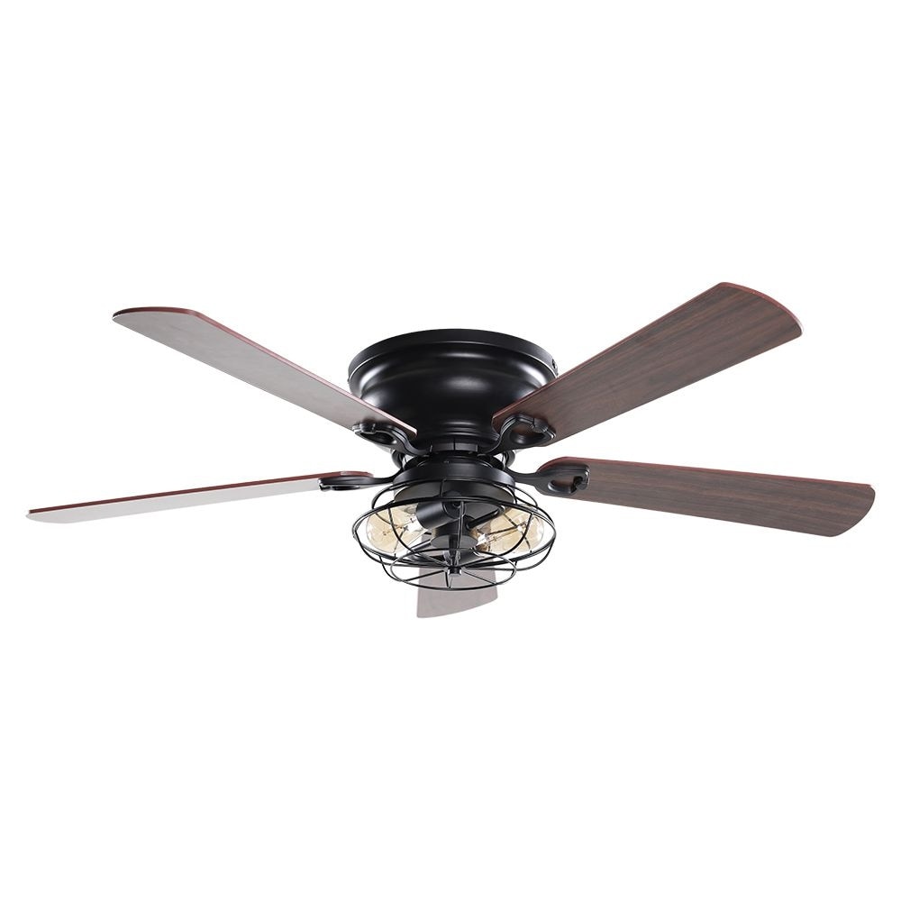 Ventilateur de plafond à 5 pales en bois de 122 cm (48 pouces) à montage encastré, style rustique, noir, avec télécommande et kit d'éclairage.