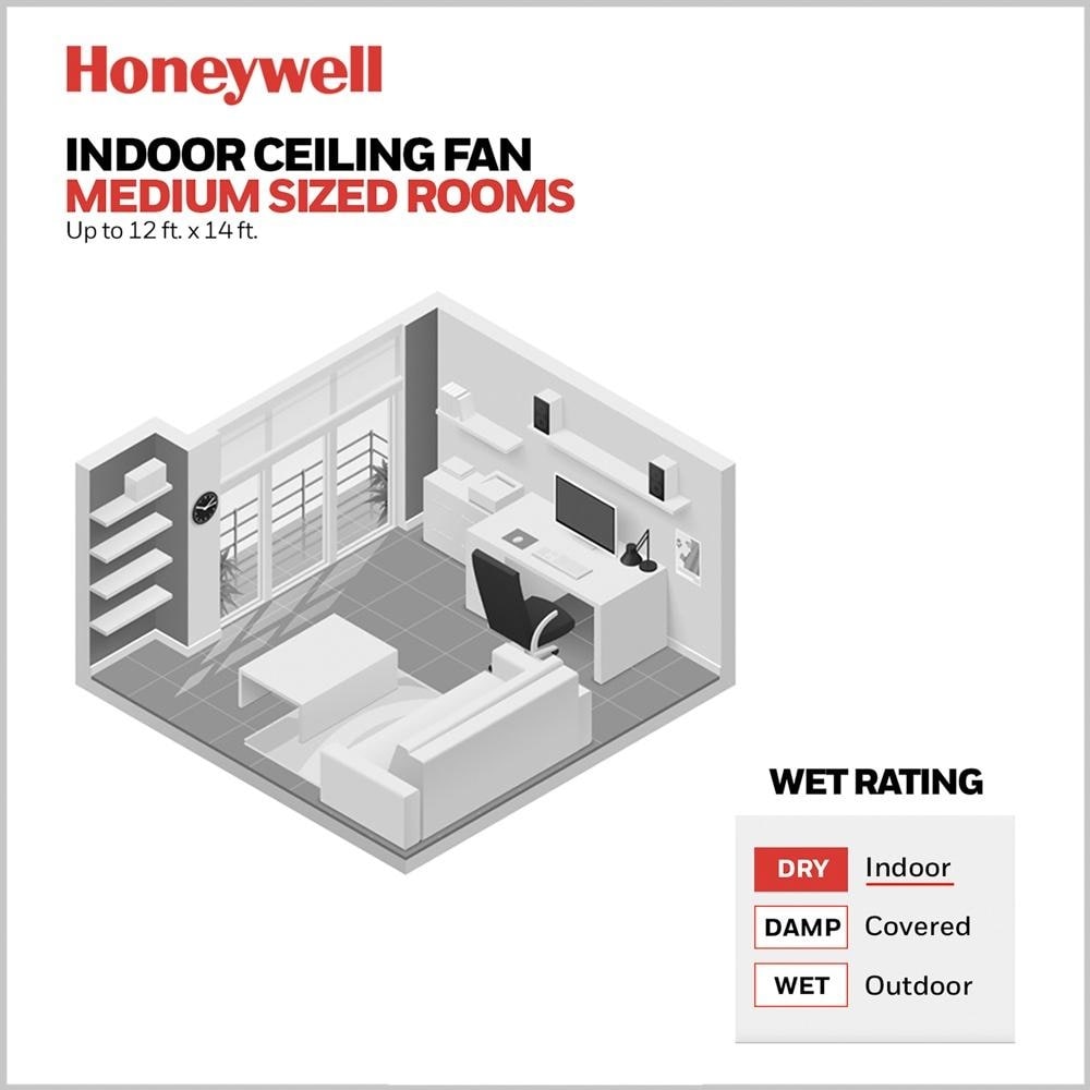 Ventilateur de plafond Honeywell Carmel 48 pouces avec éclairage intégré et télécommande