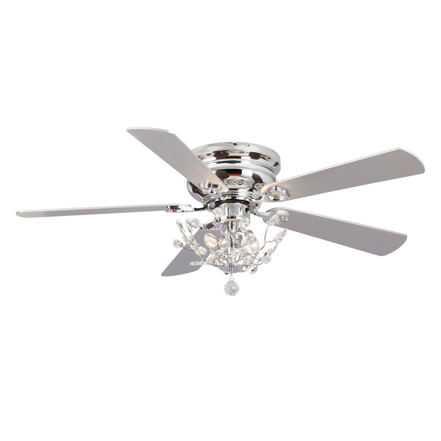 Ventilateur de plafond moderne à 5 pales réversibles de 48 pouces, avec fixation au plafond, en cristal et télécommande.
