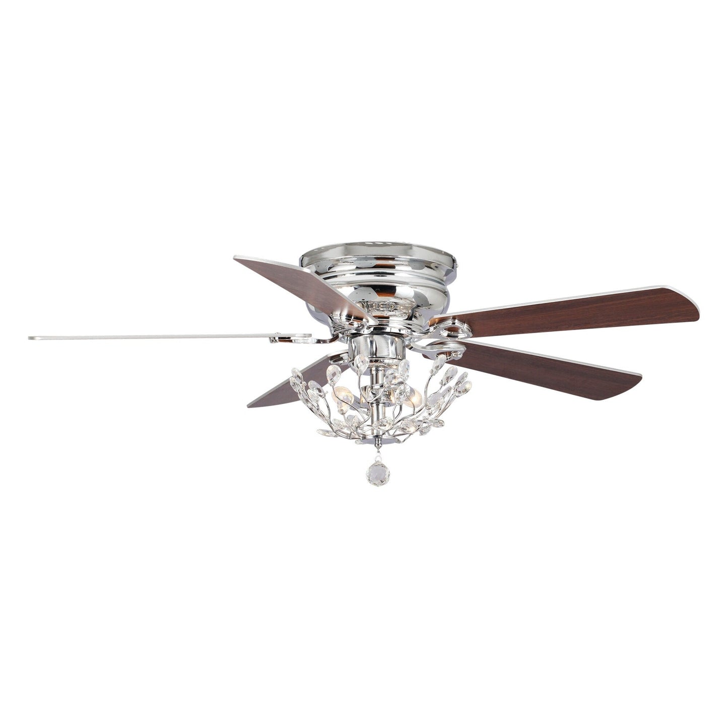 Ventilateur de plafond moderne à 5 pales réversibles de 48 pouces, avec fixation au plafond, en cristal et télécommande.