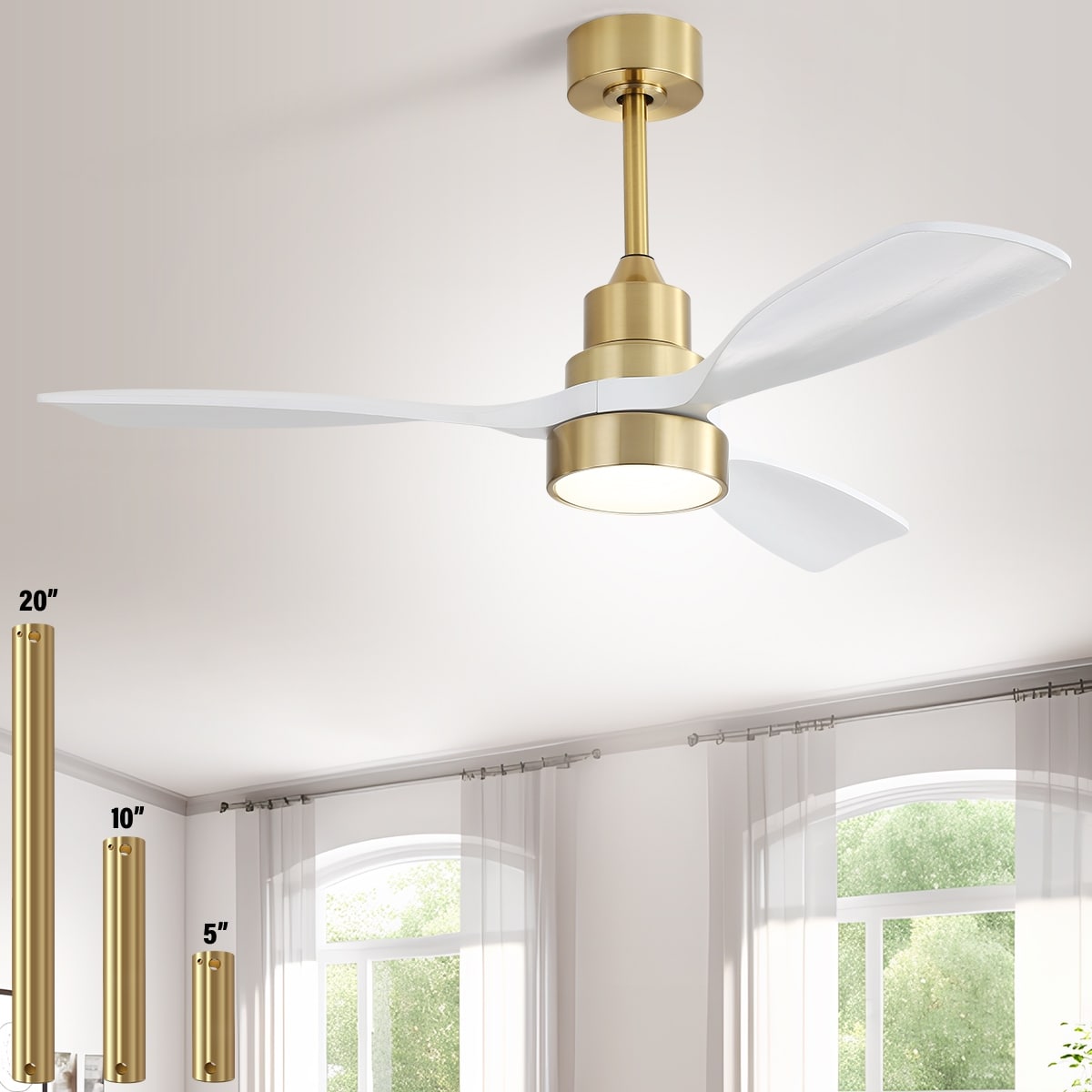 Ventilateur de plafond à LED intégré de 48 et 52 pouces avec éclairage et télécommande, moteur à courant continu réversible.
