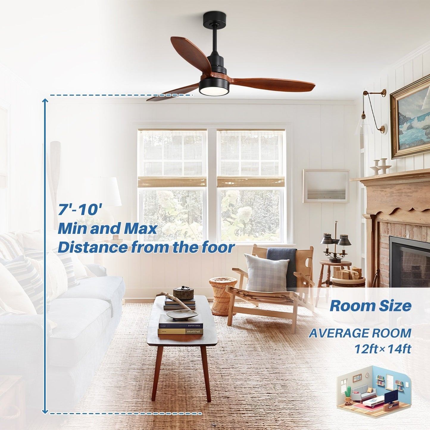 Ventilateur de plafond à LED intégré de 48 et 52 pouces avec éclairage et télécommande, moteur à courant continu réversible.