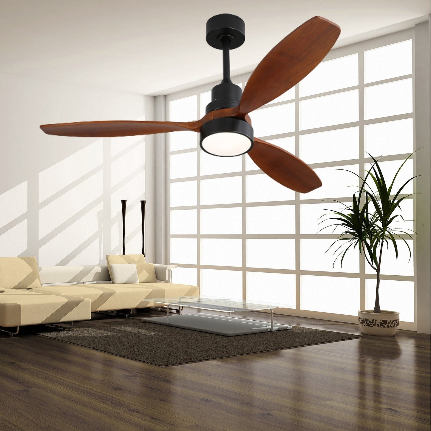 Ventilateur de plafond à LED intégré de 48 et 52 pouces avec éclairage et télécommande, moteur à courant continu réversible.