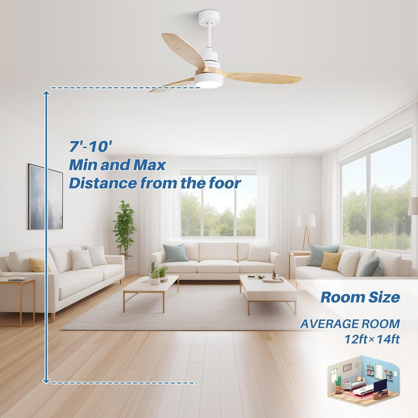 Ventilateur de plafond à LED intégré de 48 et 52 pouces avec éclairage et télécommande, moteur à courant continu réversible.