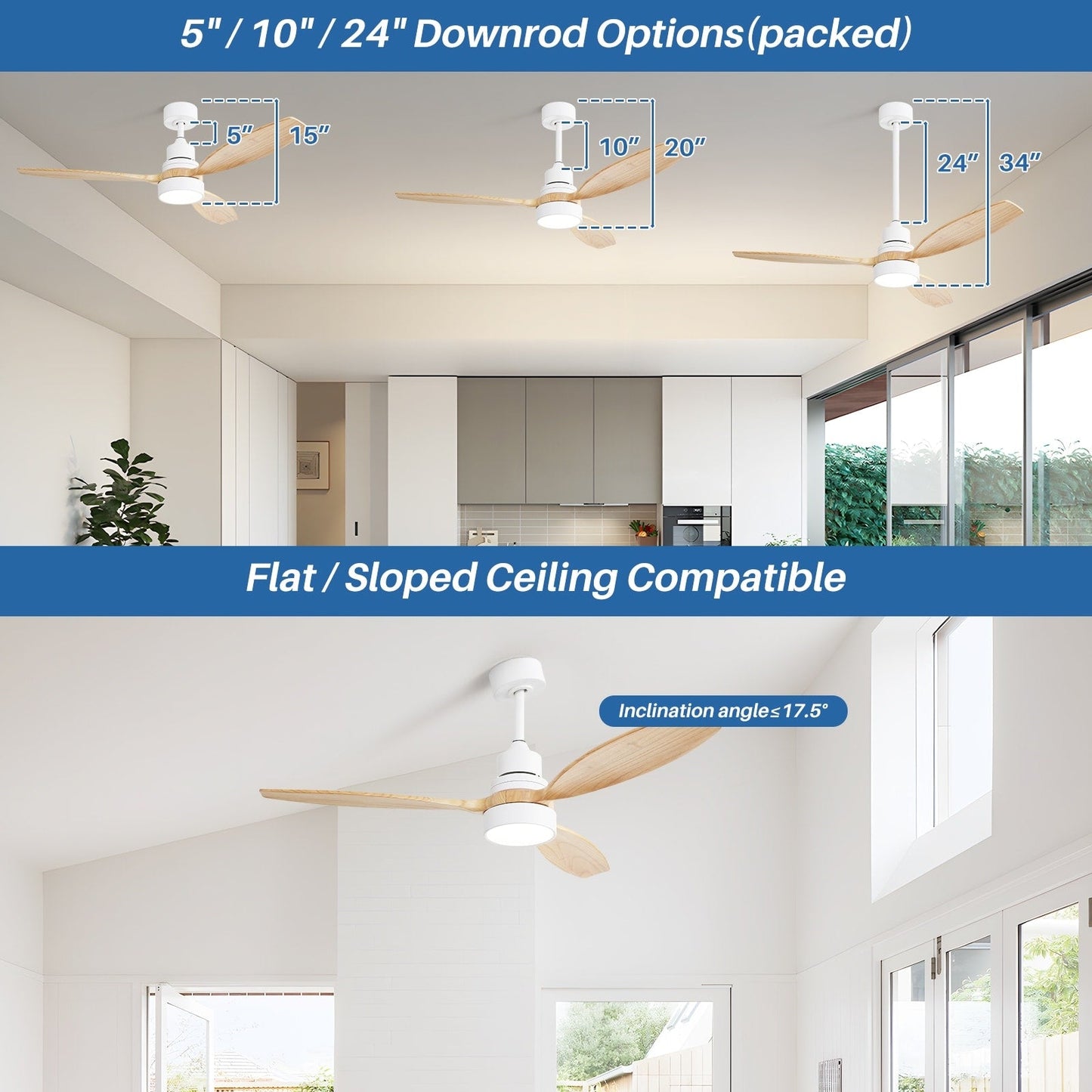Ventilateur de plafond à LED intégré de 48 et 52 pouces avec éclairage et télécommande, moteur à courant continu réversible.