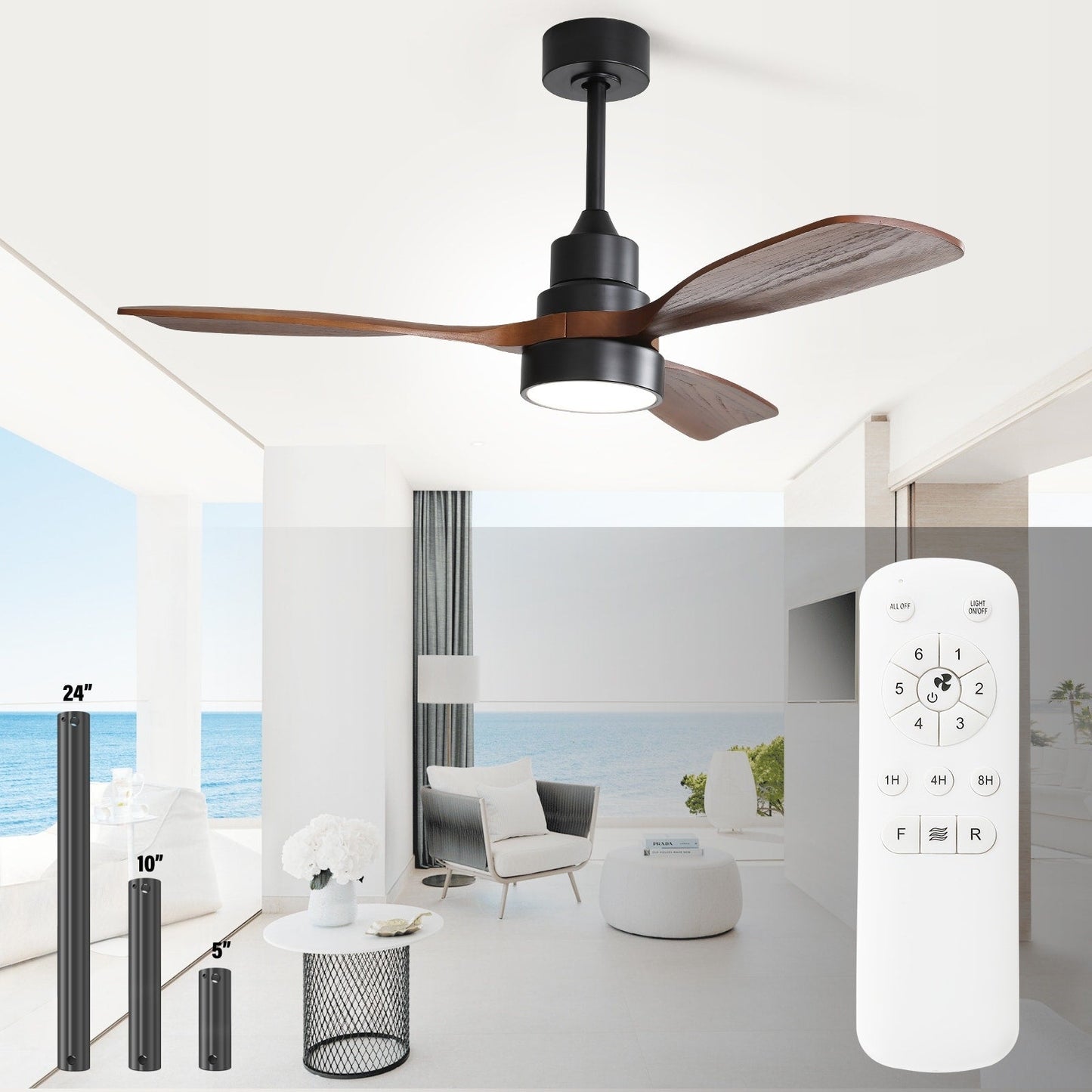 Ventilateur de plafond à LED intégré de 48 et 52 pouces avec éclairage et télécommande, moteur à courant continu réversible.