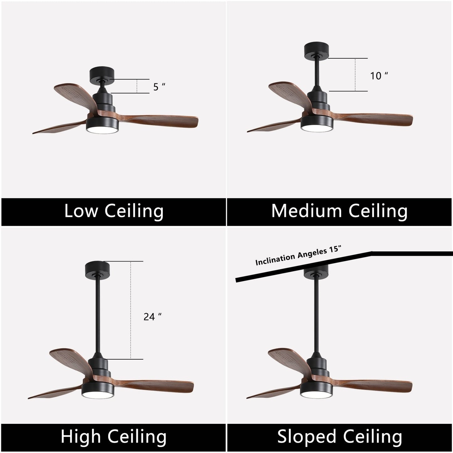 Ventilateur de plafond à LED intégré de 48 et 52 pouces avec éclairage et télécommande, moteur à courant continu réversible.