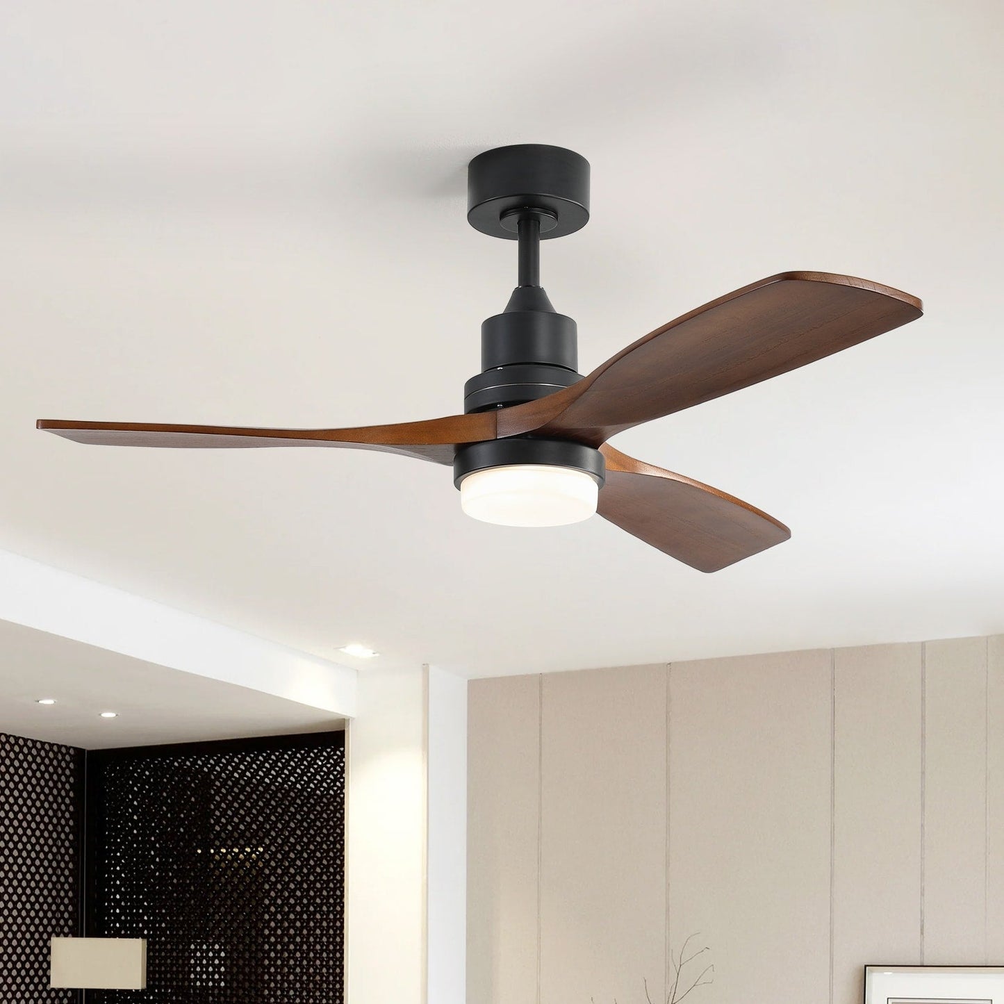 Ventilateur de plafond à LED intégré de 48 et 52 pouces avec éclairage et télécommande, moteur à courant continu réversible.