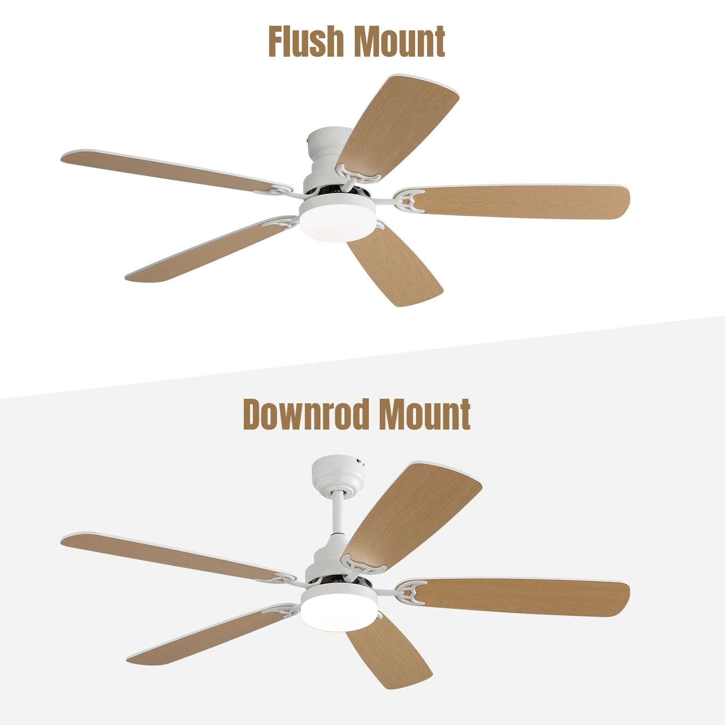 Ventilateur de plafond à LED intégré de 48 et 52 pouces avec éclairage et télécommande, moteur à courant continu réversible.