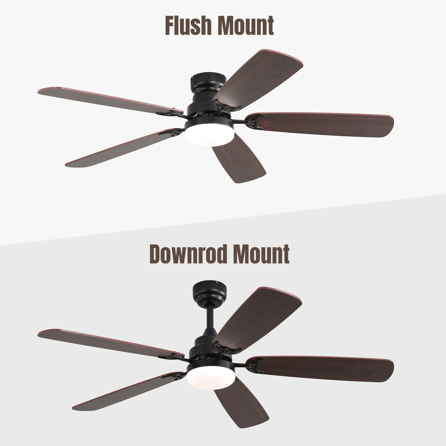 Ventilateur de plafond à LED intégré de 48 et 52 pouces avec éclairage et télécommande, moteur à courant continu réversible.