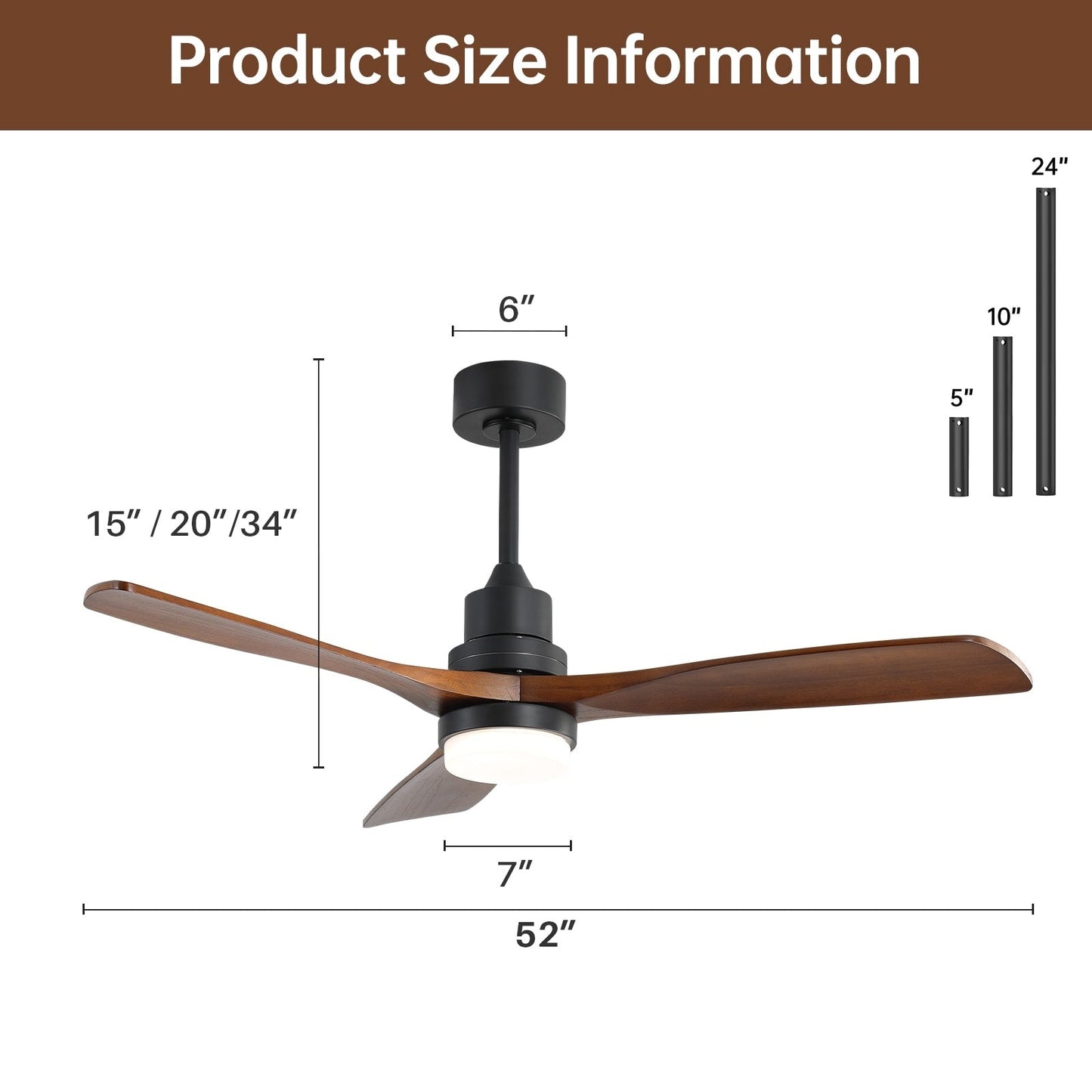 Ventilateur de plafond à LED intégré de 48 et 52 pouces avec éclairage et télécommande, moteur à courant continu réversible.