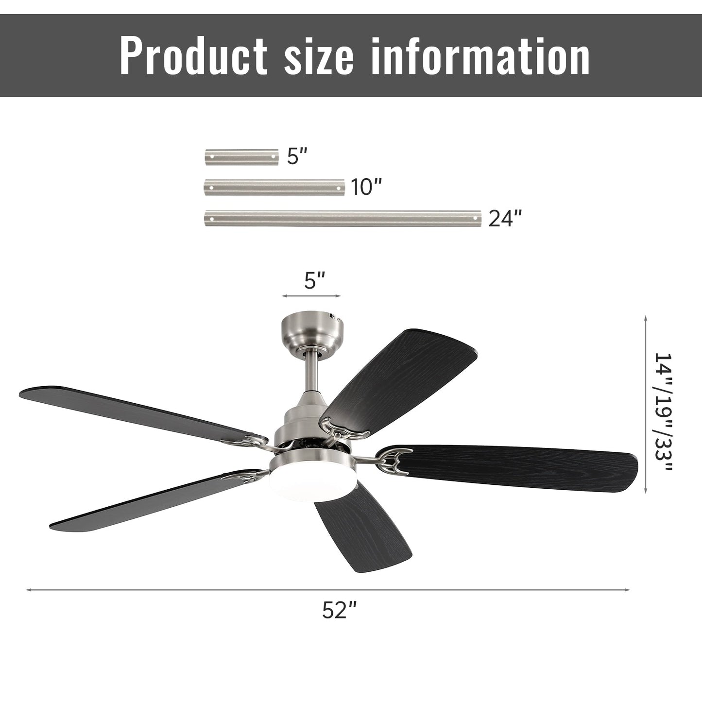 Ventilateur de plafond à LED intégré de 48 et 52 pouces avec éclairage et télécommande, moteur à courant continu réversible.