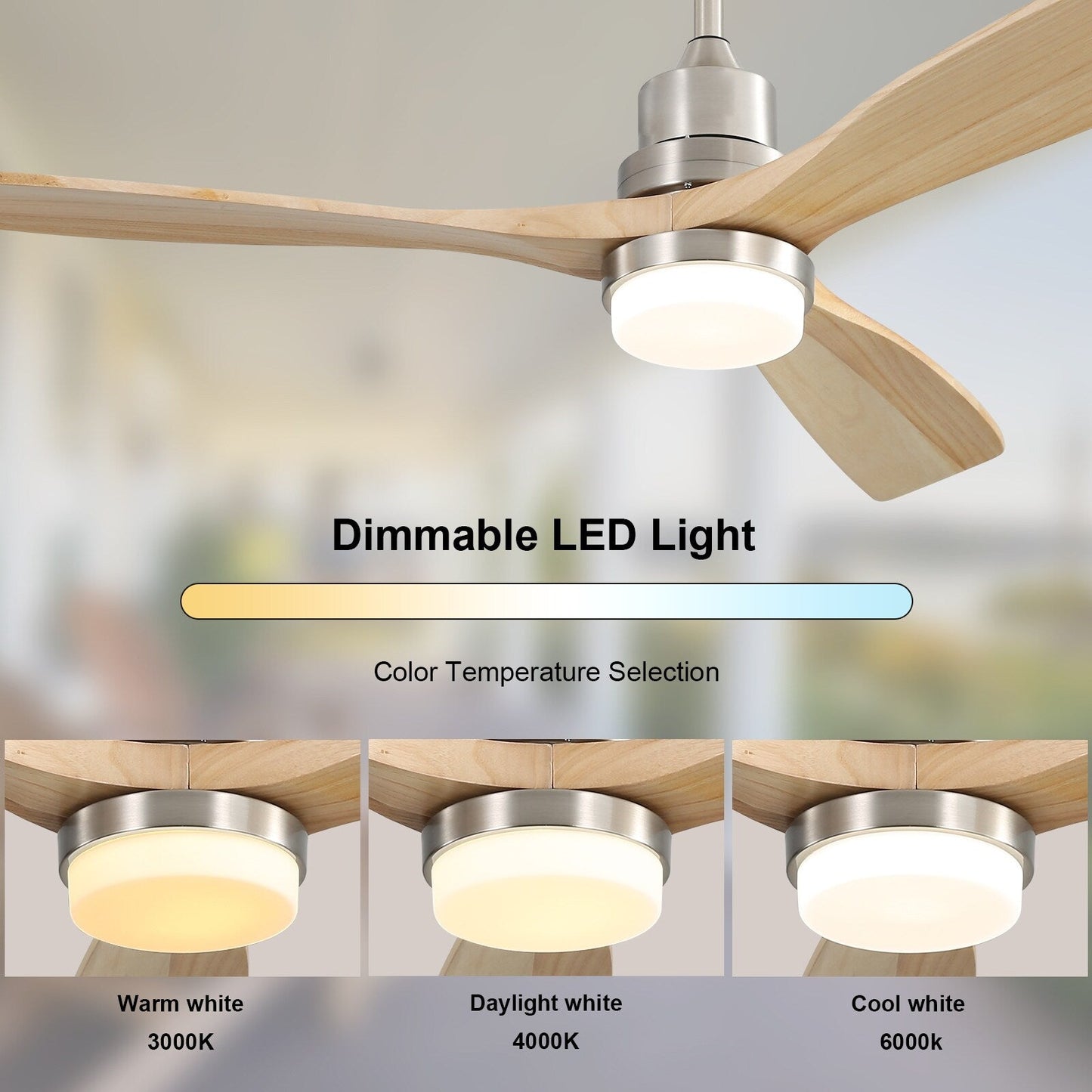 Ventilateur de plafond à LED intégré de 48 et 52 pouces avec éclairage et télécommande, moteur à courant continu réversible.