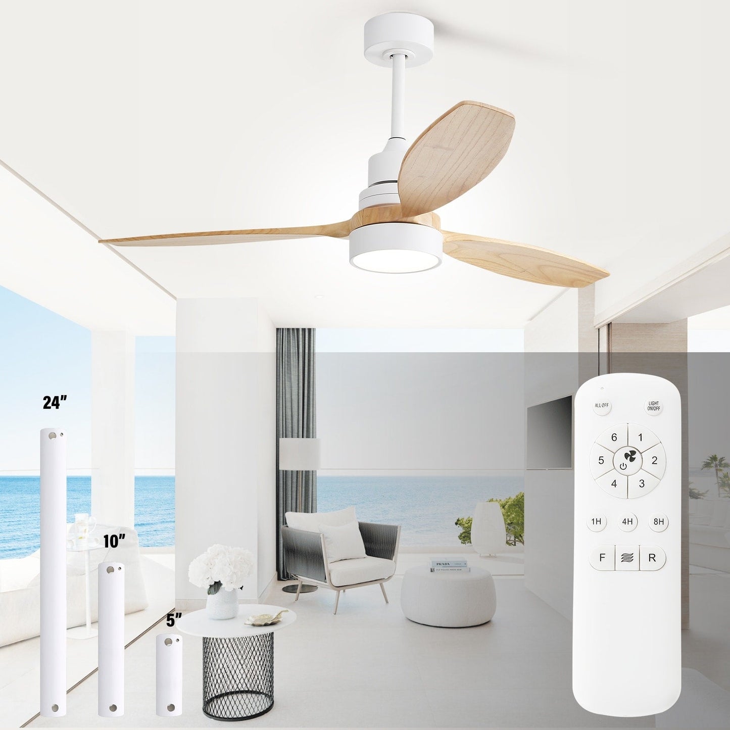 Ventilateur de plafond à LED intégré de 48 et 52 pouces avec éclairage et télécommande, moteur à courant continu réversible.