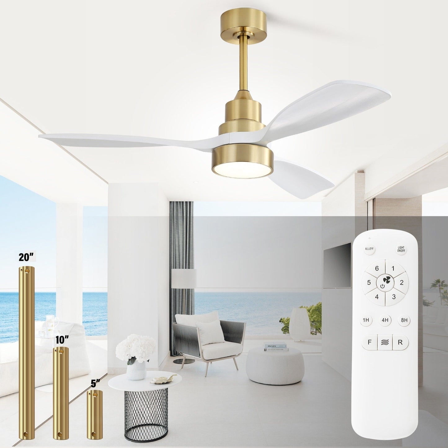 Ventilateur de plafond à LED intégré de 48 et 52 pouces avec éclairage et télécommande, moteur à courant continu réversible.