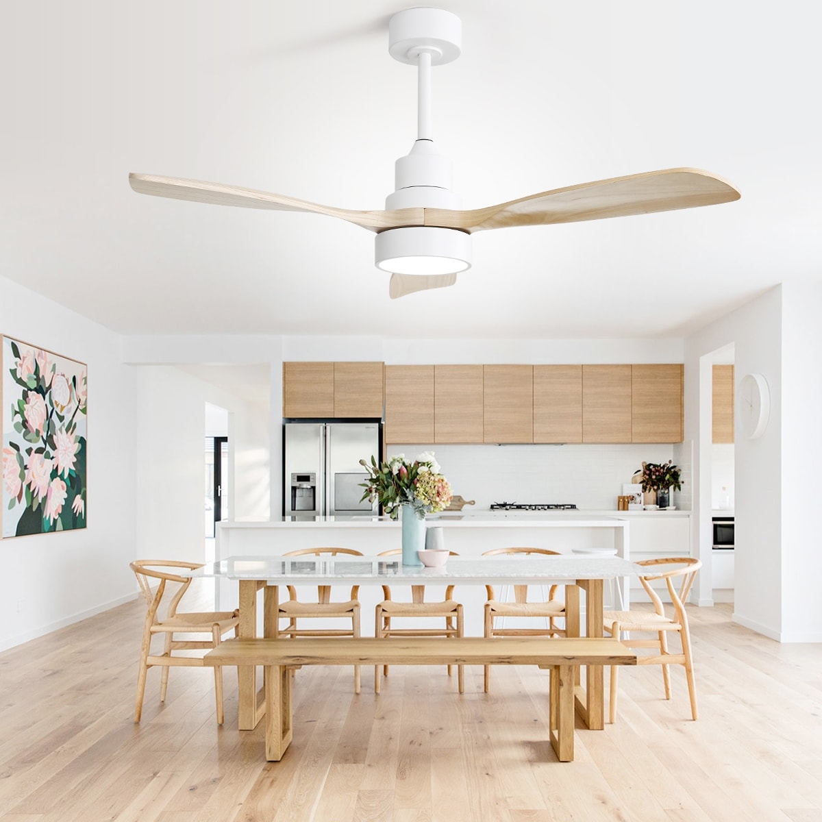 Ventilateur de plafond à LED intégré de 48 et 52 pouces avec éclairage et télécommande, moteur à courant continu réversible.