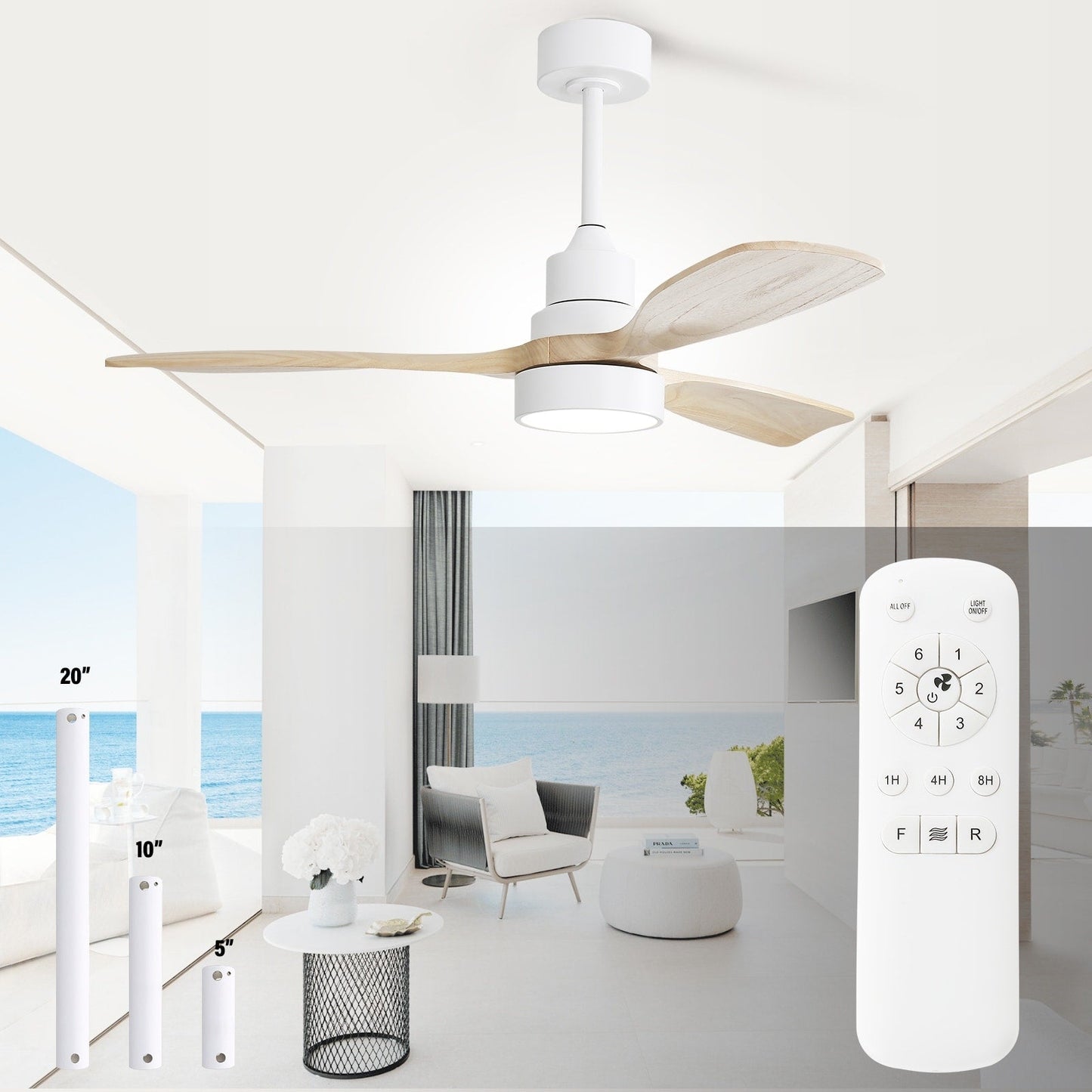 Ventilateur de plafond à LED intégré de 48 et 52 pouces avec éclairage et télécommande, moteur à courant continu réversible.