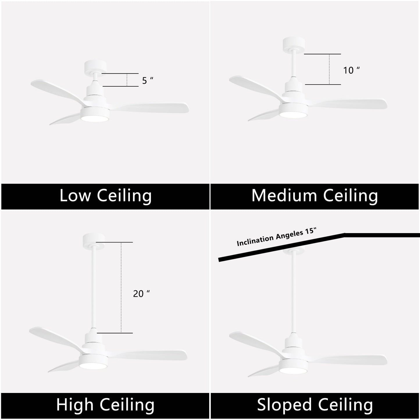 Ventilateur de plafond à LED intégré de 48 et 52 pouces avec éclairage et télécommande, moteur à courant continu réversible.