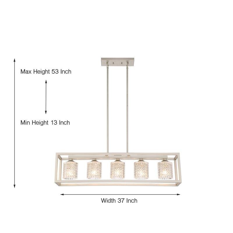 Luminaire rectangulaire en cristal à 5 lumières, style moderne du milieu du siècle, 37 pouces, pour salle à manger - 37 pouces