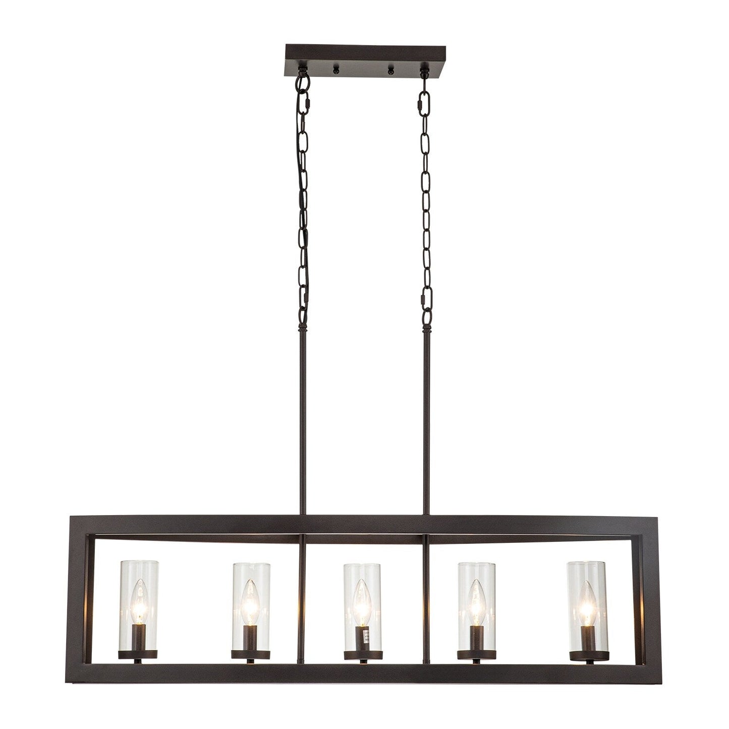 Suspension industrielle linéaire moderne à 5 lumières pour salle à manger, lustre cylindrique en verre transparent style farmhouse, éclairage pour îlot de cuisine