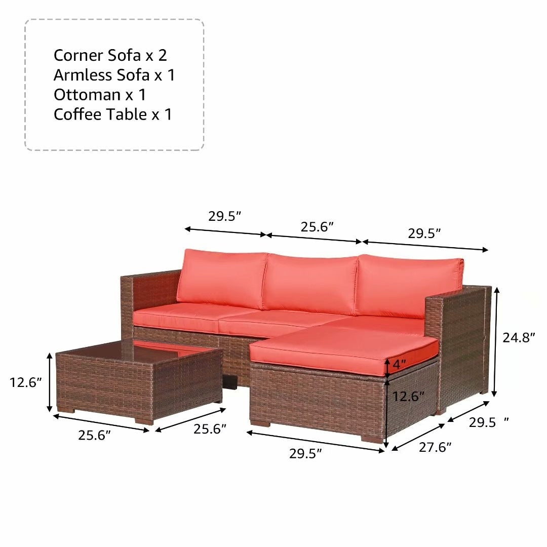 Ensemble de canapé d'extérieur en osier composé de 5 pièces avec coussins