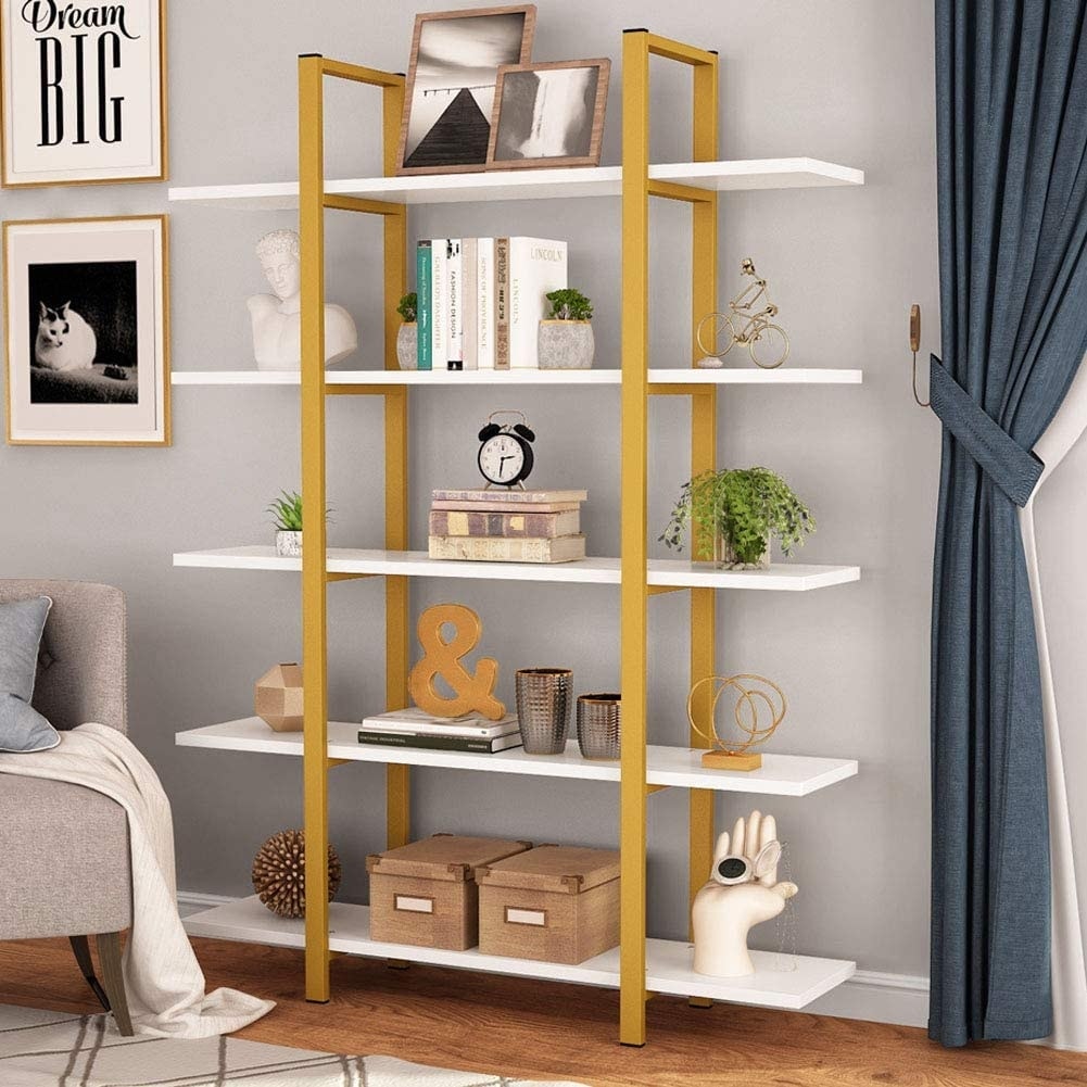 Étagère à livres 5 niveaux, bibliothèque de style industriel vintage