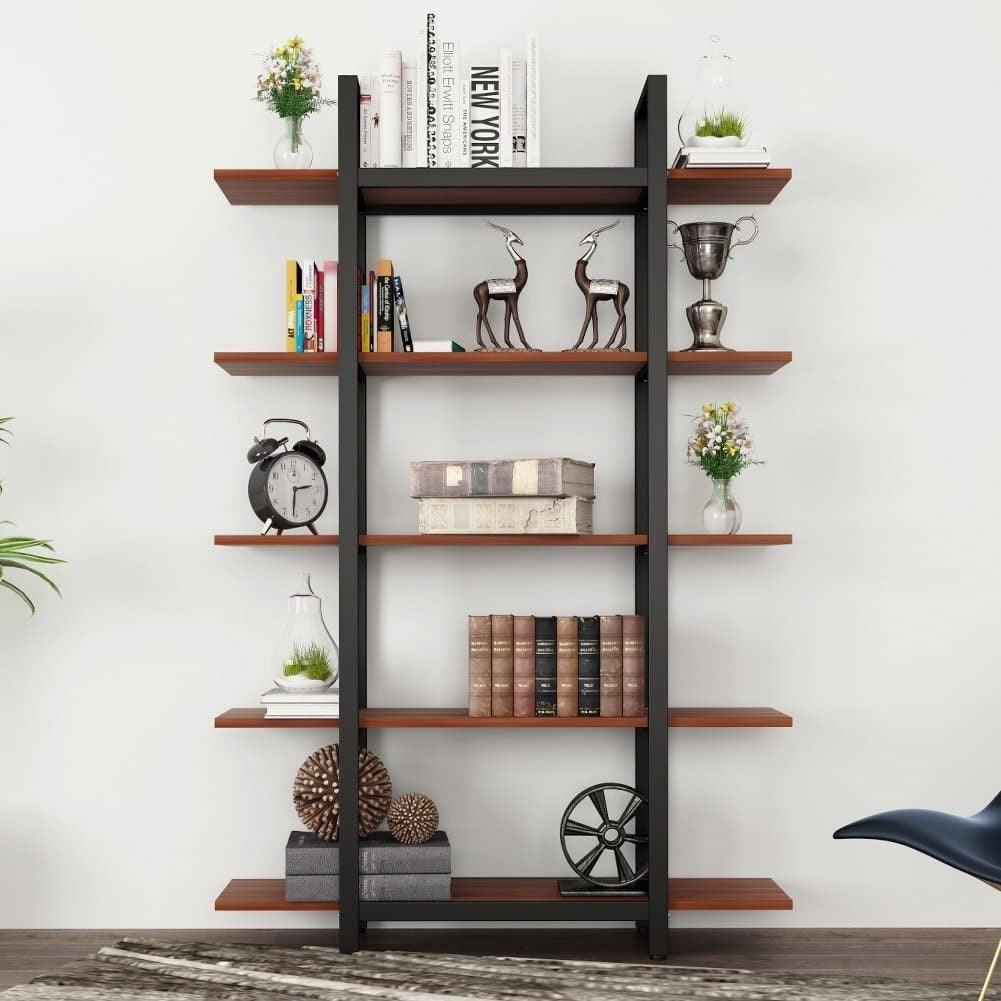 Étagère à livres 5 niveaux, bibliothèque de style industriel vintage