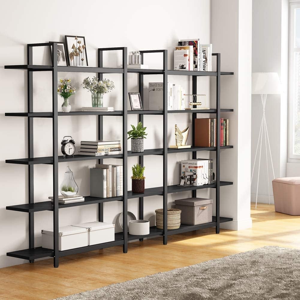 Étagère à livres 5 niveaux, bibliothèque de style industriel vintage