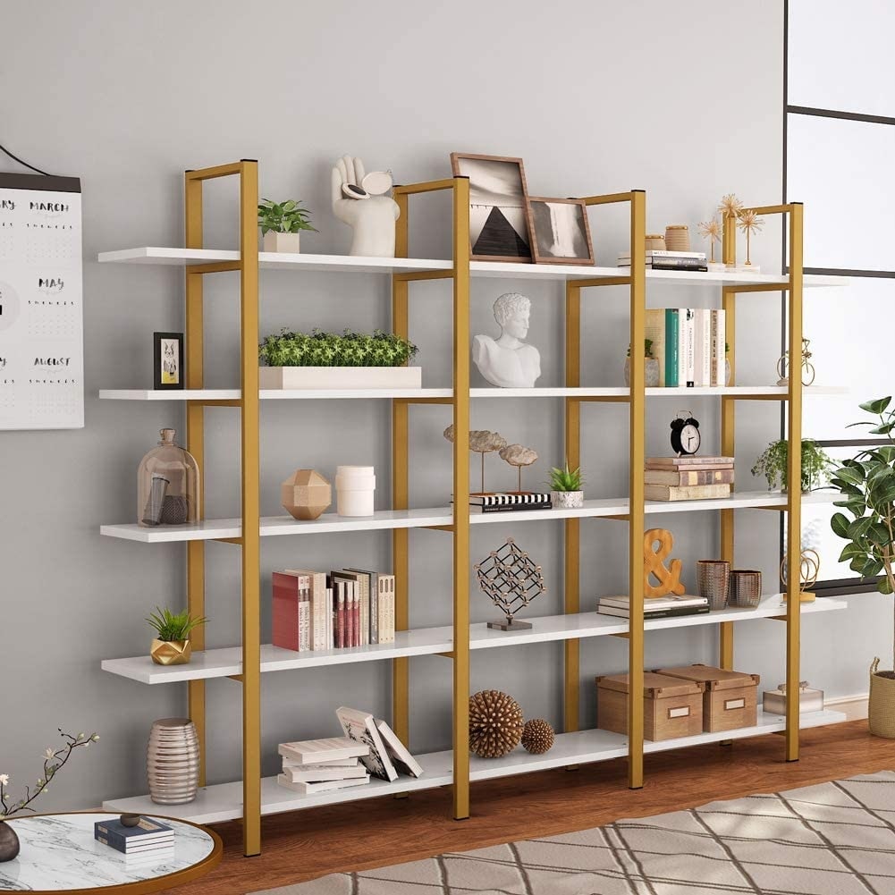 Étagère à livres 5 niveaux, bibliothèque de style industriel vintage