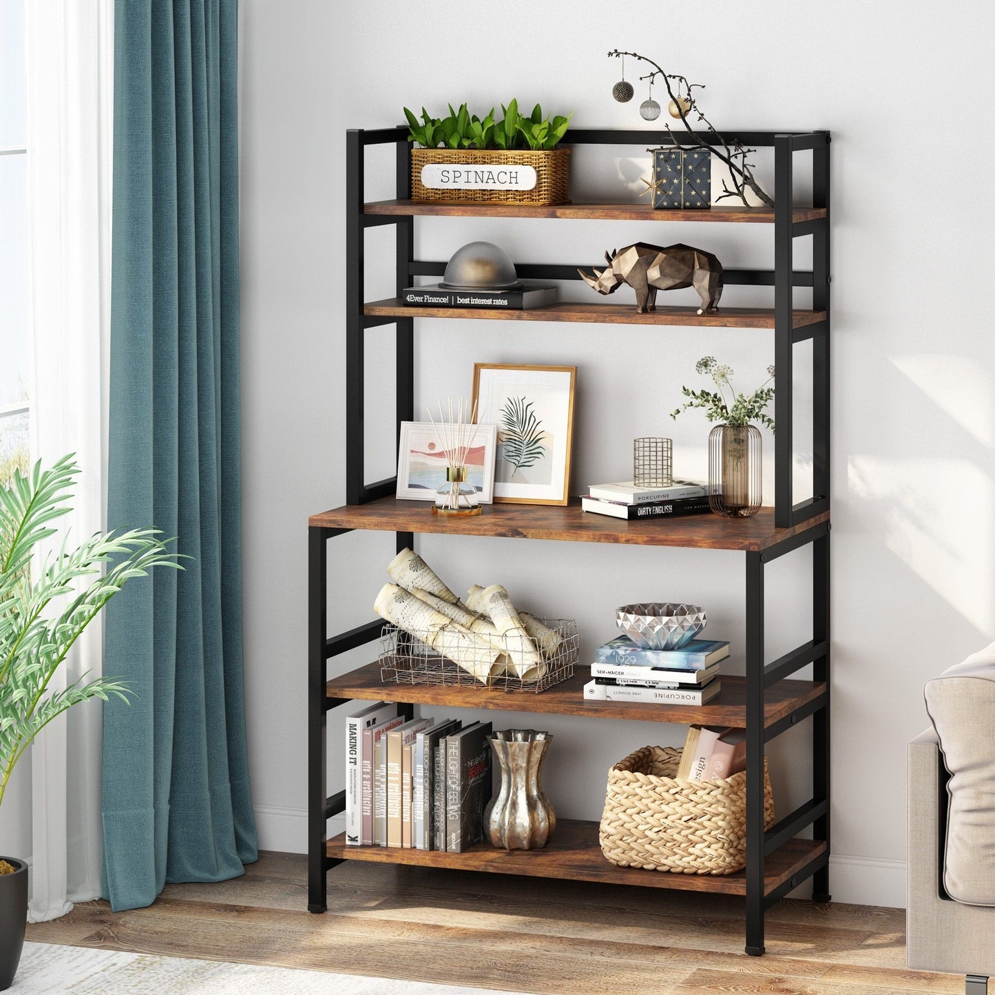 Étagère de rangement utilitaire à 5 niveaux pour cuisine, support pour four à micro-ondes, chariot à micro-ondes industriel avec meuble de rangement.