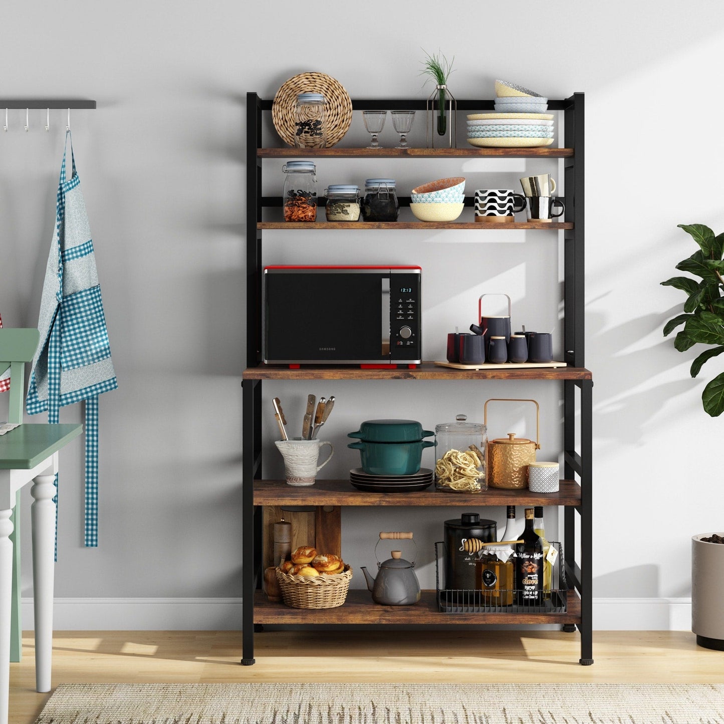 Étagère de rangement utilitaire à 5 niveaux pour cuisine, support pour four à micro-ondes, chariot à micro-ondes industriel avec meuble de rangement.