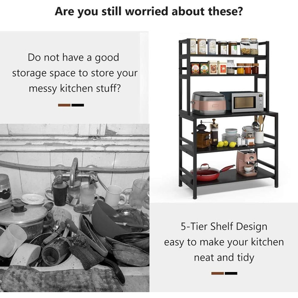 Étagère de rangement utilitaire à 5 niveaux pour cuisine, support pour four à micro-ondes, chariot à micro-ondes industriel avec meuble de rangement.