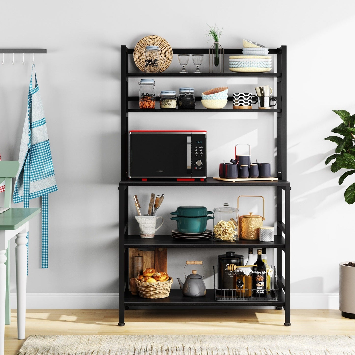 Étagère de rangement utilitaire à 5 niveaux pour cuisine, support pour four à micro-ondes, chariot à micro-ondes industriel avec meuble de rangement.