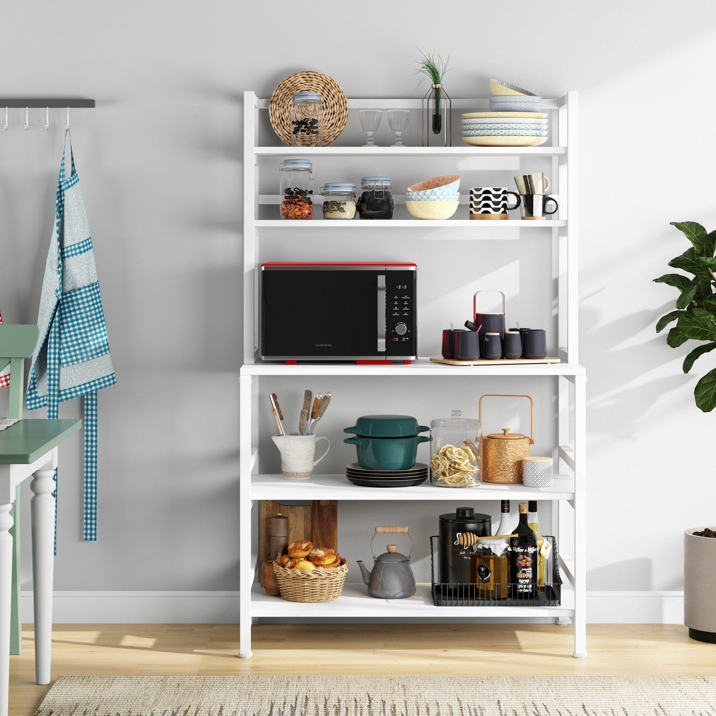 Étagère de rangement utilitaire à 5 niveaux pour cuisine, support pour four à micro-ondes, chariot à micro-ondes industriel avec meuble de rangement.