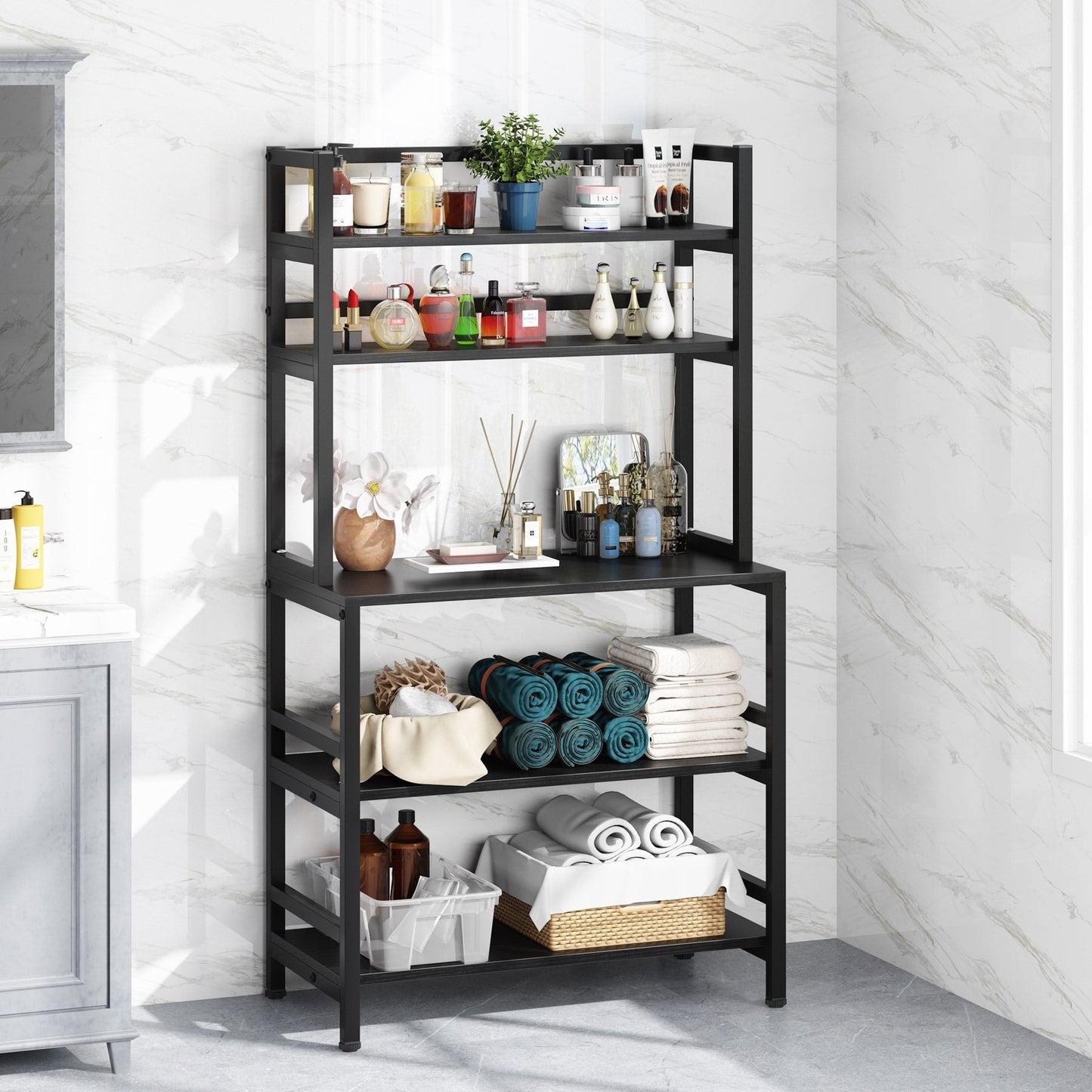 Étagère de rangement utilitaire à 5 niveaux pour cuisine, support pour four à micro-ondes, chariot à micro-ondes industriel avec meuble de rangement.