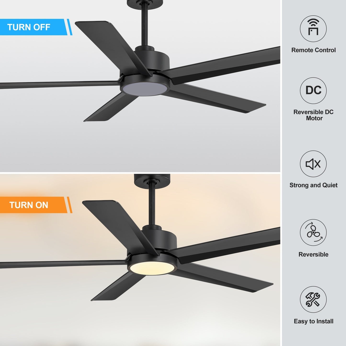 Ventilateur de plafond Breezary à 5 pales LED 65/52/42 avec kit d'éclairage et télécommande