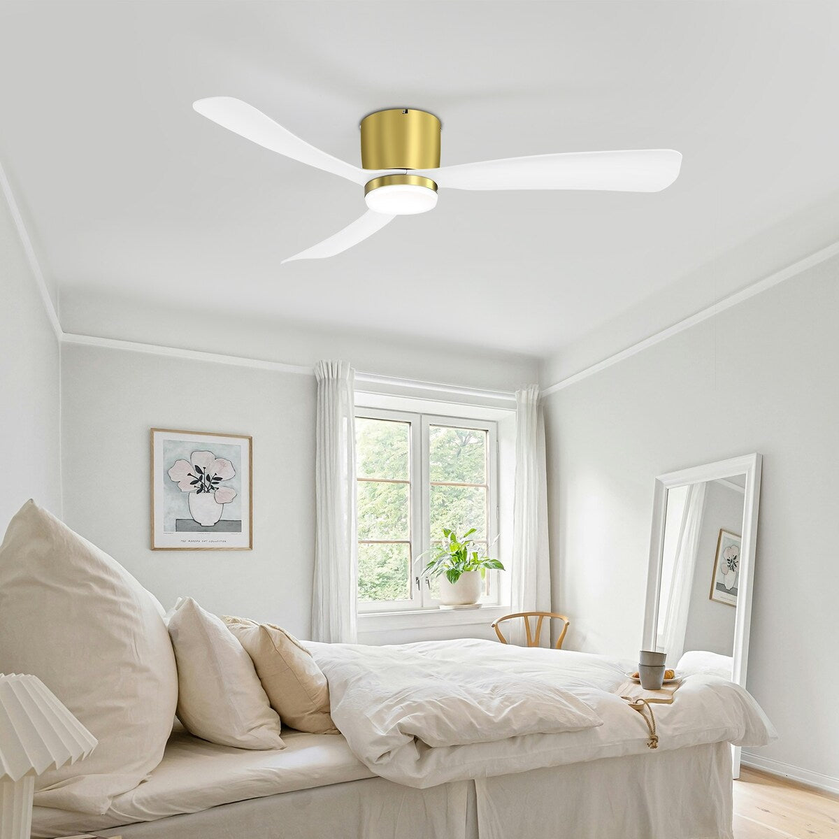 Ventilateur de plafond LED à montage encastré de 52 pouces noir/blanc avec télécommande (3 pales)