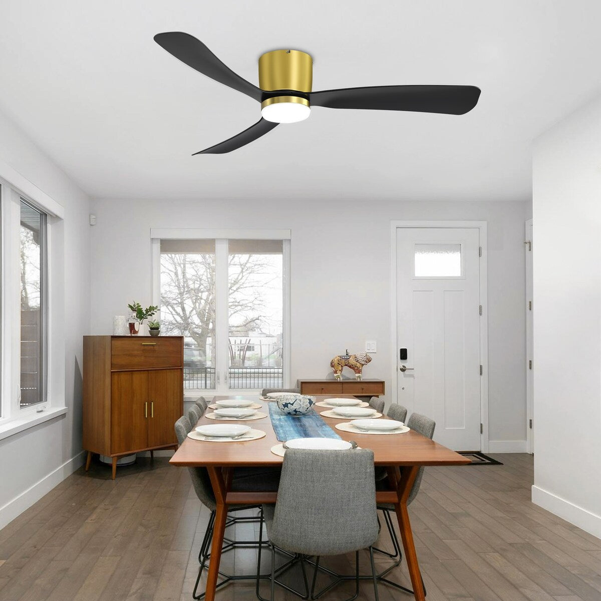 Ventilateur de plafond LED à montage encastré de 52 pouces noir/blanc avec télécommande (3 pales)