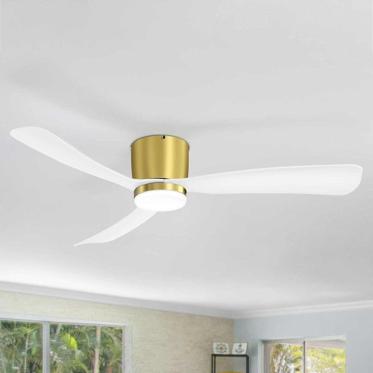 Ventilateur de plafond LED à montage encastré de 52 pouces noir/blanc avec télécommande (3 pales)