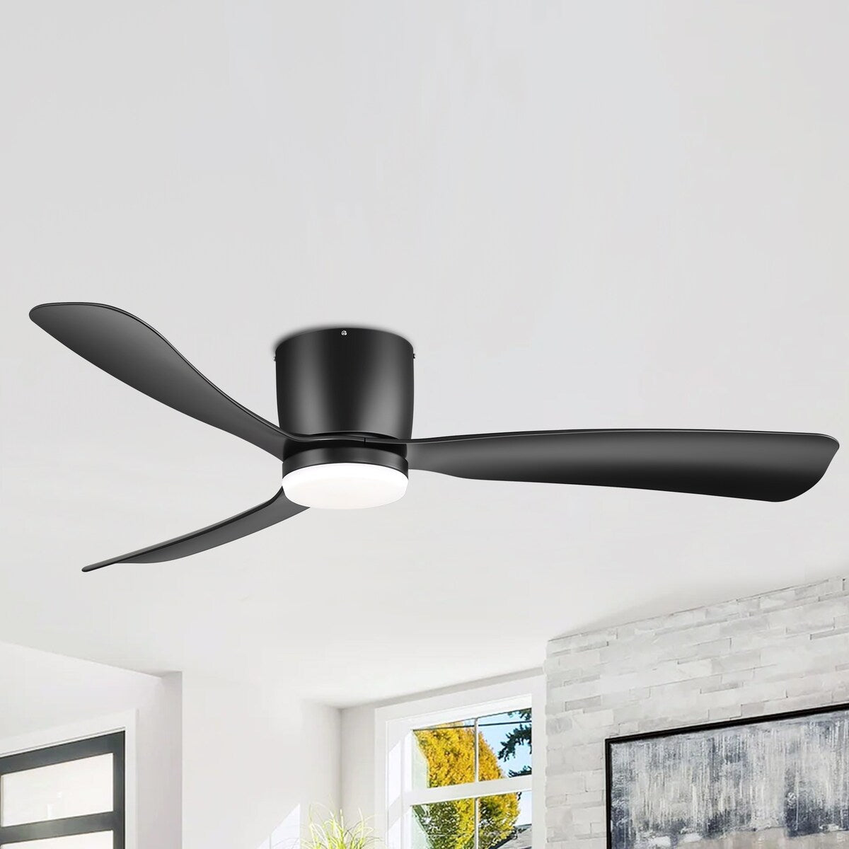 Ventilateur de plafond LED à montage encastré de 52 pouces noir/blanc avec télécommande (3 pales)
