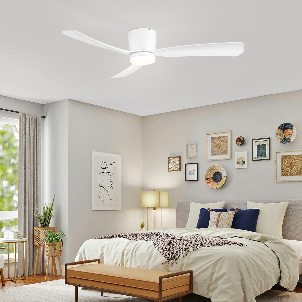 Ventilateur de plafond LED à montage encastré de 52 pouces noir/blanc avec télécommande (3 pales)